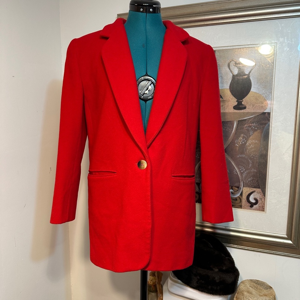 Wool And Cashmere Red Lined Pockets Blazer Jacket Size Medium